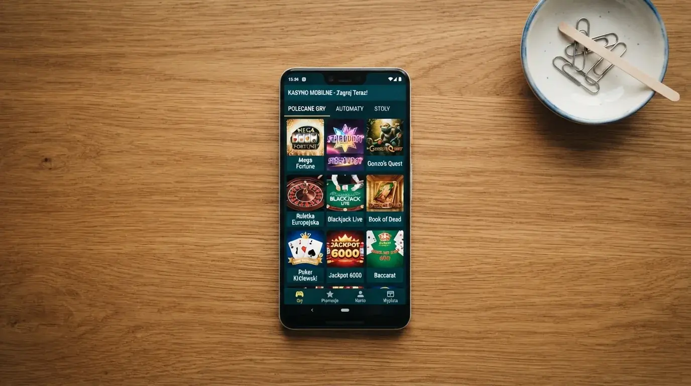 Ekran smartfona z otwartą aplikacją Total Casino — widok lobby z grami