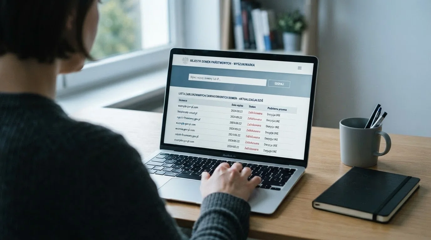 Dokument urzędowy i pieczęć Ministerstwa Finansów na tle ekranu komputera z widoczną stroną kasyna online