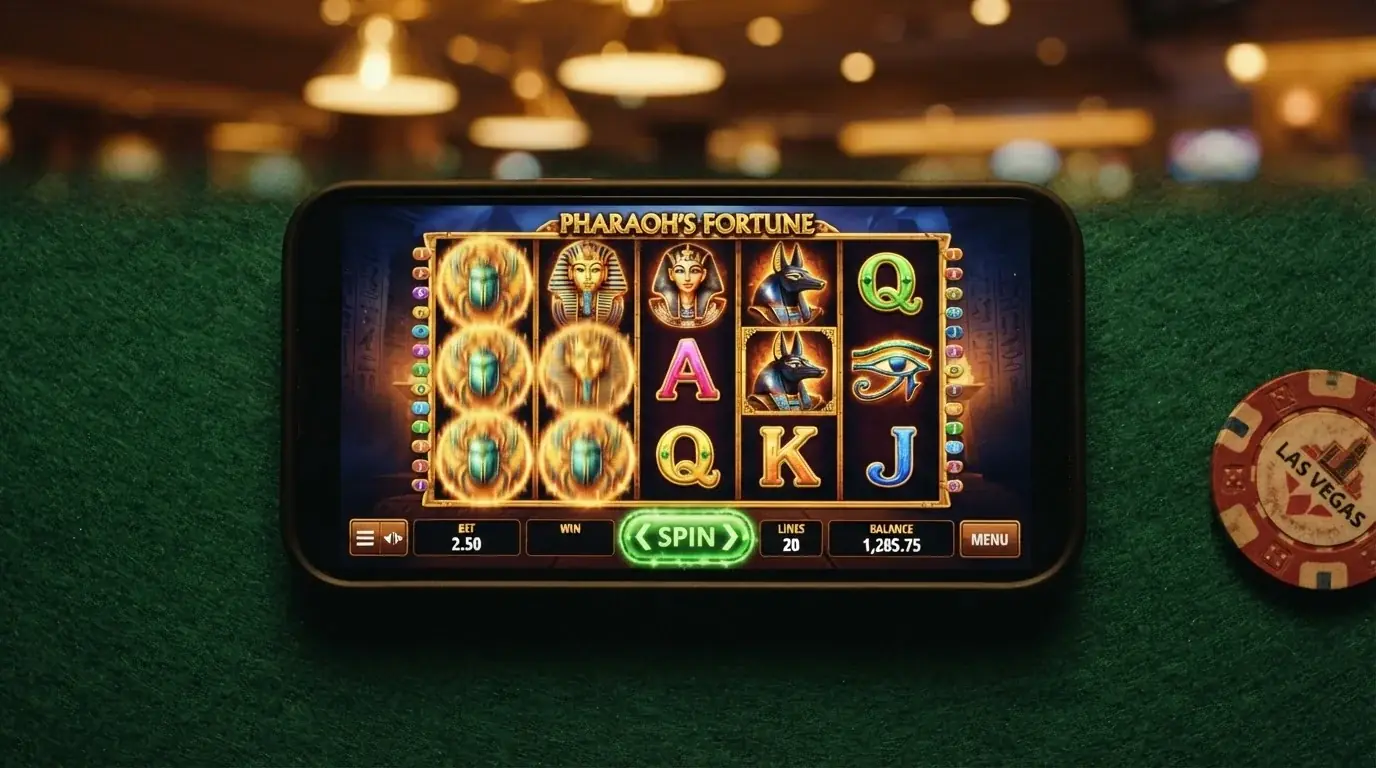 Gra slotowa Book of Dead od Play'n GO uruchomiona na iPhonie — widoczne bębny, przycisk spinu i saldo gracza