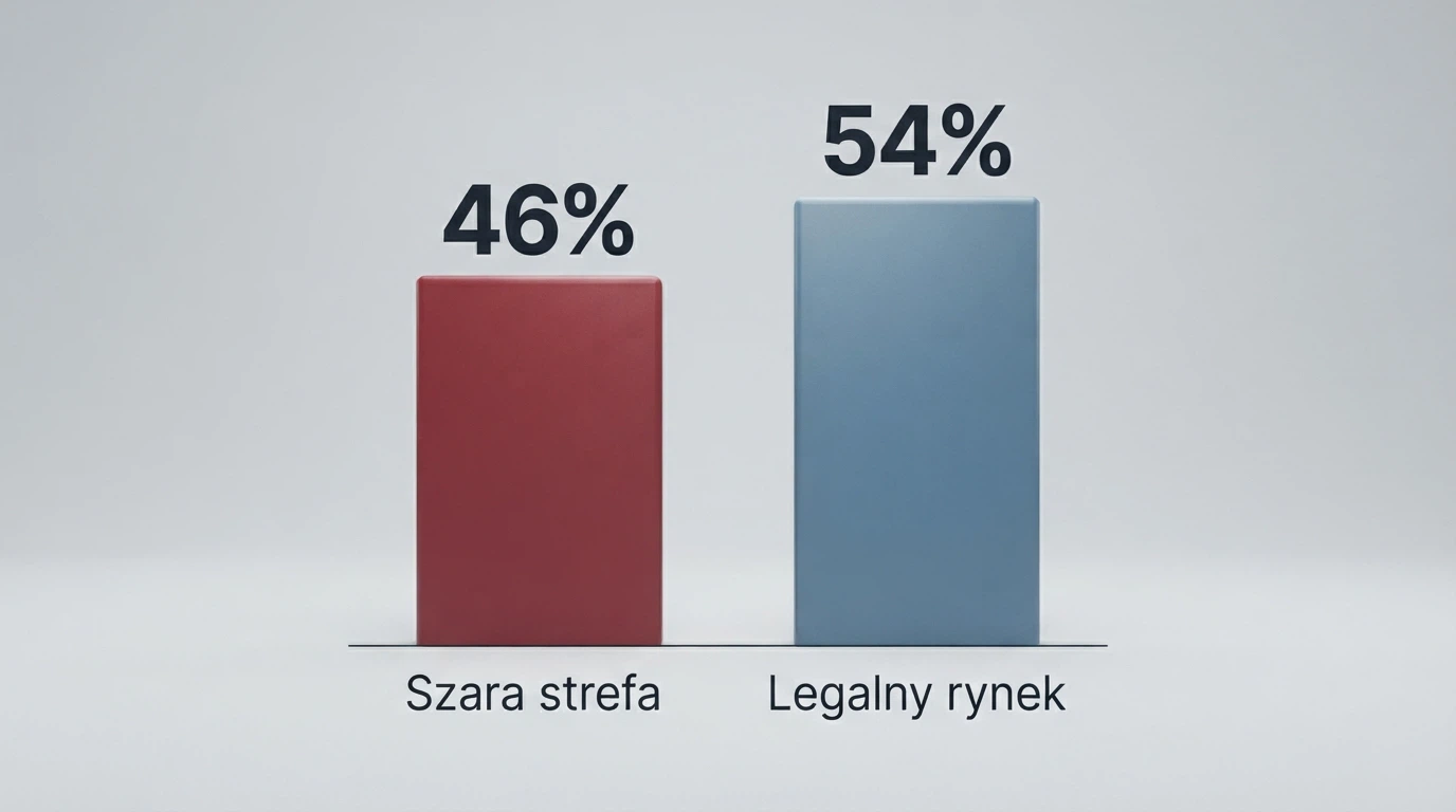 Wykres słupkowy udziału szarej strefy w polskim rynku hazardu online